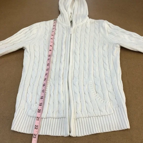 St. John's Bay Full Zip Hooded White Cable Knit Women's Cardigan - Picture 10 of 11
